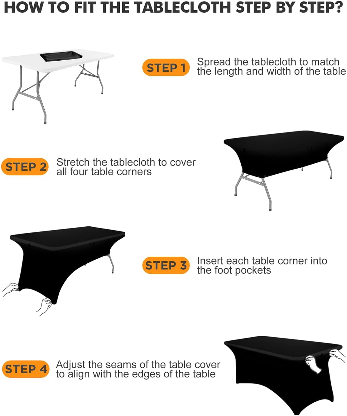 Spandex Table Cover 2 Pack 6FT Black Fitted Tablecloths,Washable Wrinkle Resistant Stretch Table Cloth Rectangle for Vendor Booth Display Items,Party Supplies for Adults,Wedding Decorations,Banquet - Image 6