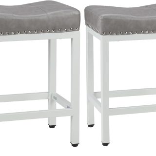 Sweetcrispy 24 inch Bar Stools Set of 2, Upholstered Modern Counter Height Bar Stools for Kitchen Island Modern PU Leather Sadless Stools Chair with Metal Base and Footrest, Gray
